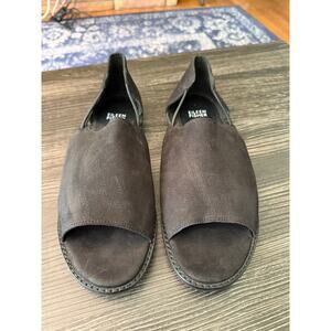 Eileen Fisher Black Nubuck Leather Open-Toe d'Orsay Flats Sz. 9